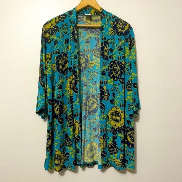 New Kim & Co Turquoise Floral Belted Lightweight Cardigan Size XS bin 3H - Picture 2 of 4